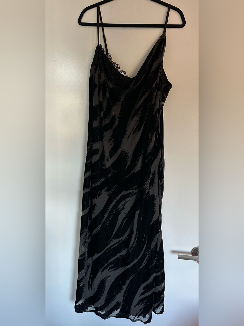 NWT By Anthropologie 3X Black Velvet Slip Dress - Floral Lace Cowl, Burnout - Picture 2 of 11